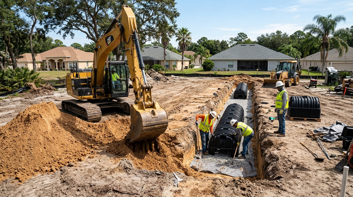 Septic drain field excavation and installation in Hernando County Florida