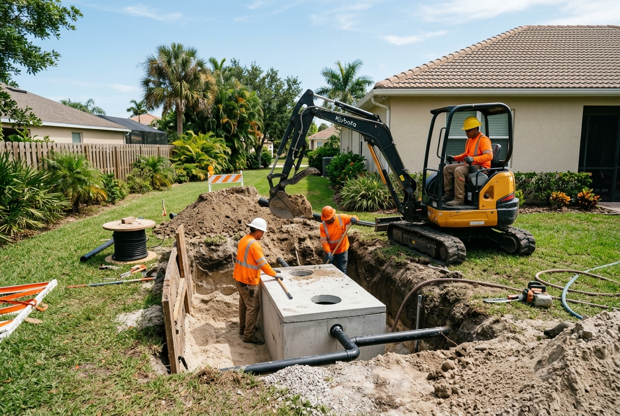 Licensed septic tank contractor installing drain field system in Pasco County Florida